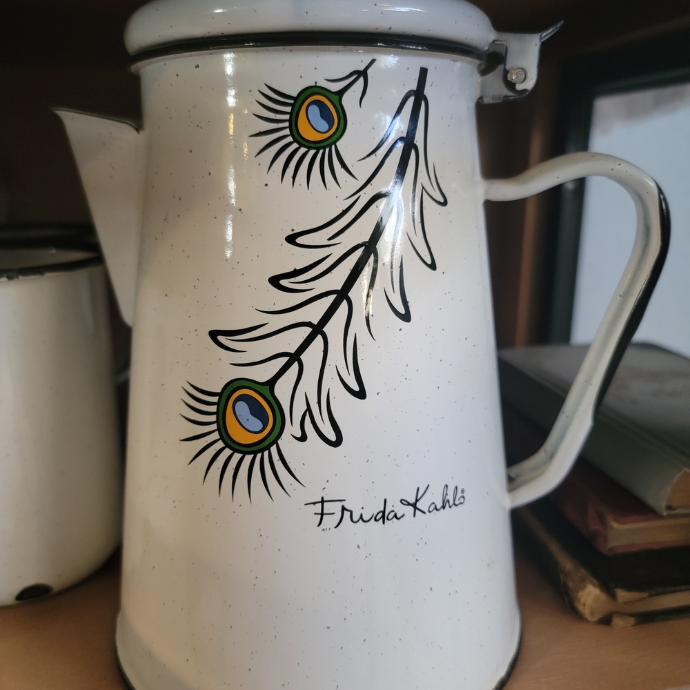 Frida Kahlo White Enamel Pitcher with Artistic Design